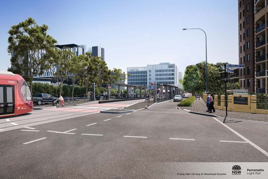 Parramatta Light Rail track nears completion as construction of stops starts